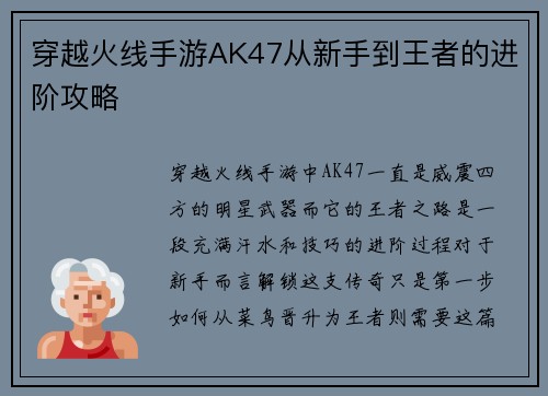 穿越火线手游AK47从新手到王者的进阶攻略